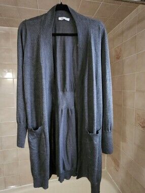 Grey Open Front Long Cardigan with Pockets Grommet Sleeve Detail Size XL NWOT